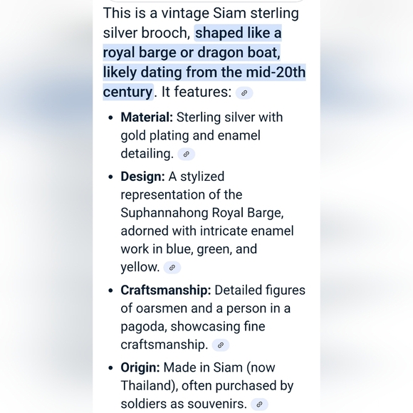 Siam Sterling Silver Brooch Shaped Like Dragon Boat Gold Plating Enamal Details - Picture 9 of 10